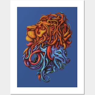 lion Contrast design, fantastic creature, Poster ,Graphic Design,, Figurative Drawing Posters and Art